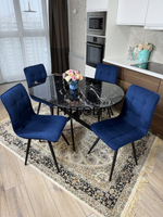 Круглый стеклянный раздвижной стол "Черный оникс" и стулья "ГУЧИ" синий