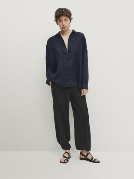Massimo Dutti Струящиеся брюки-карго с завязками, черный