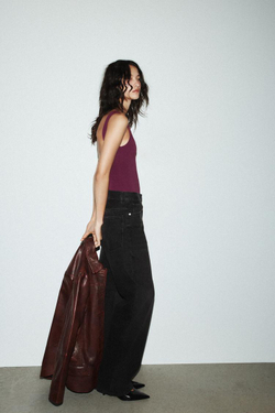 ZARA БОДИ ИЗ ПОЛИАМИДА С БРЕТЕЛЯМИ, ВИННЫЙ