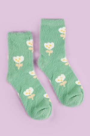 Носки Kawaii,  Зеленые с цветочком
