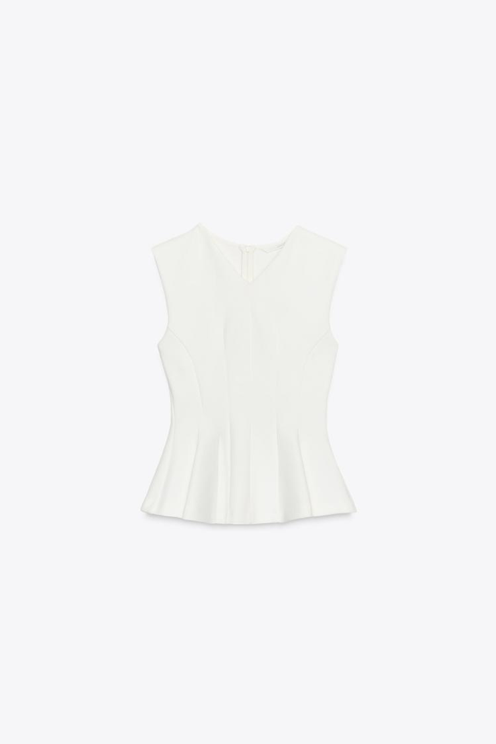 ZARA ТОП С БАСКОЙ БЕЗ РУКАВОВ, БЕЛЫЙ