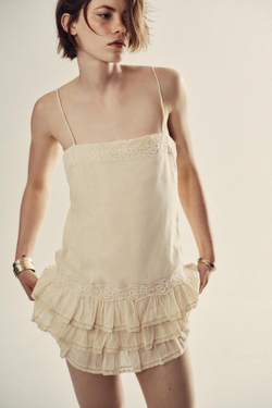 ZARA МИНИ-ПЛАТЬЕ С ВОЛАНАМИ И ВЫШИВКОЙ, СВЕТЛО-ЖЕЛТЫЙ