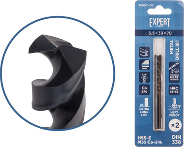 Сверло по металлу ц/х 3.5х39х70 мм HSS-Co, комплект из 2-х шт Black EXPERT STARTUL