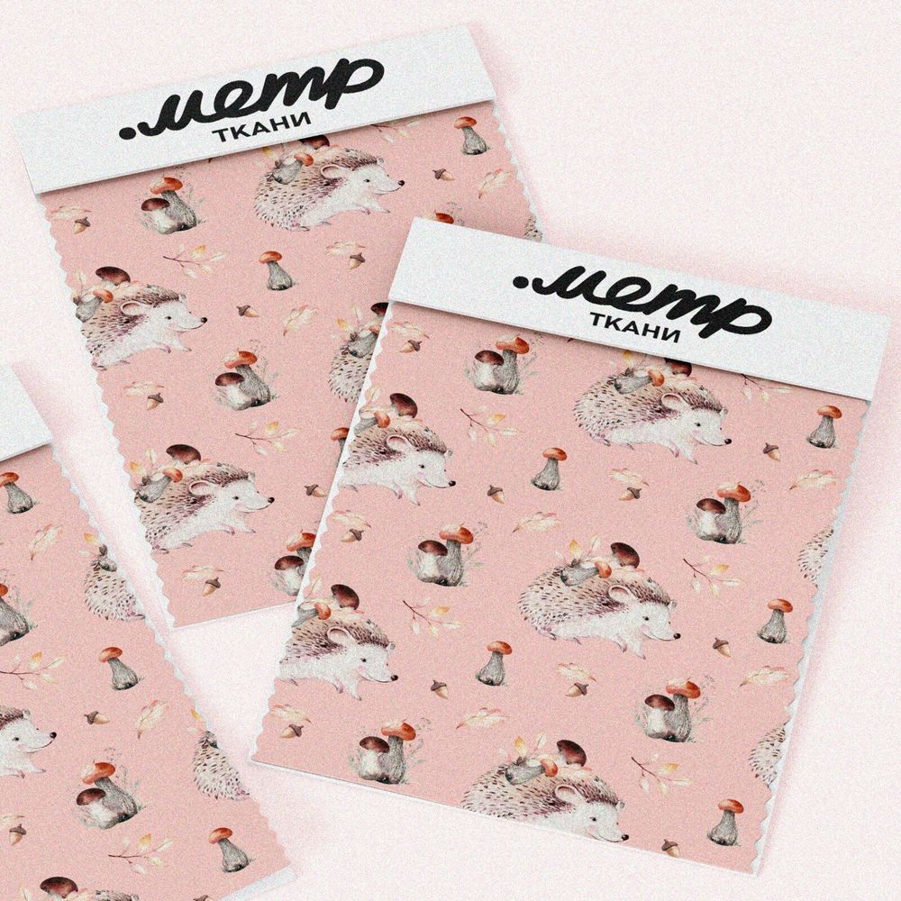 Ткань атлас милый ёжик с грибами