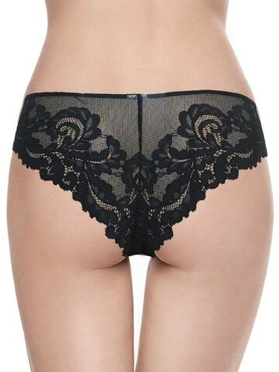 Кружевные трусики-бразилиана с низкой линией талии (Размер: 4 размер) (Цвет: черный)