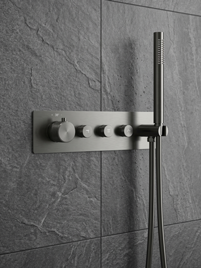 Термостатический смеситель встраиваемый STWORKI STUDIO S51210GB С ВНУТРЕННЕЙ ЧАСТЬЮ, для душа, вороненая сталь