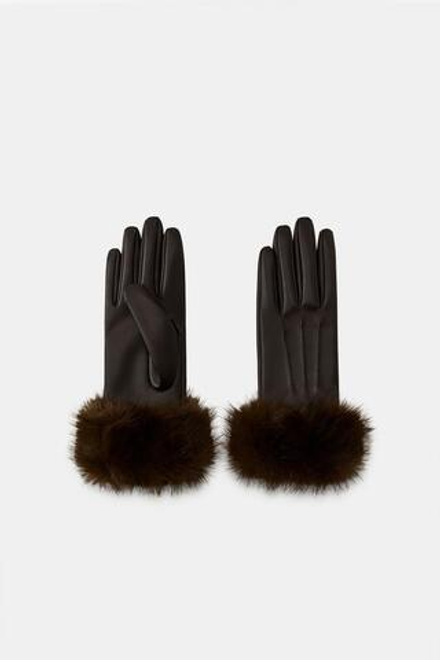 ZARA ПЕРЧАТКИ ИЗ ИСКУССТВЕННОЙ КОЖИ С ИСКУССТВЕННЫМ МЕХОМ, КОРИЧНЕВЫЙ