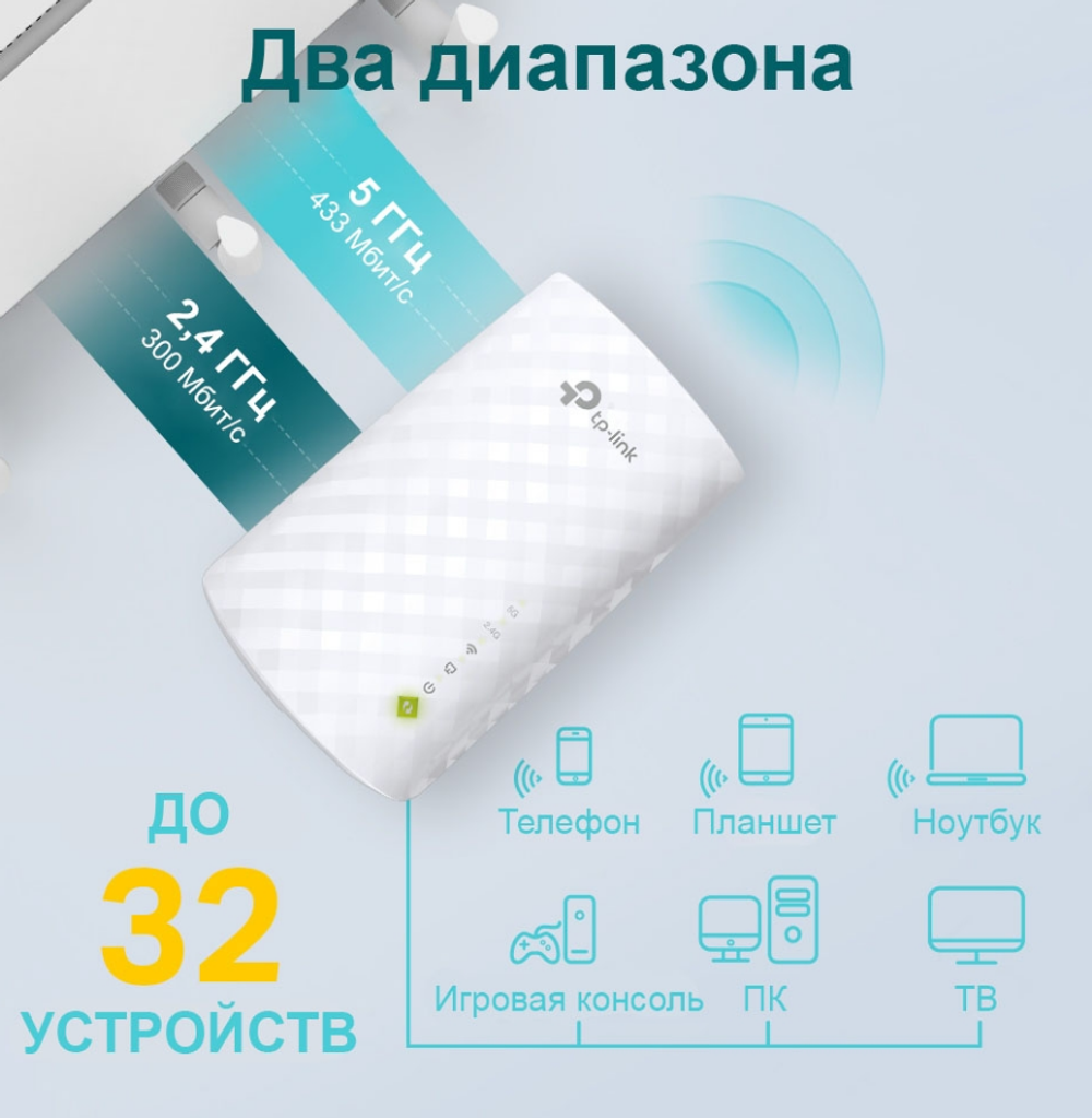 Wi-Fi усилитель сигнала TP-LINK RE-200 Mesh (300/433Мбит)
