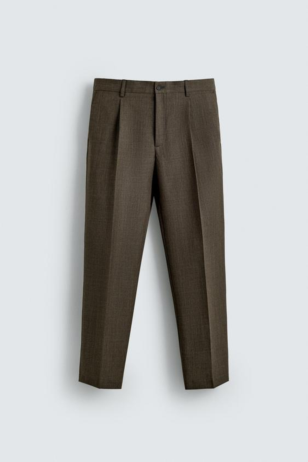 ZARA БРЮКИ REGULAR FIT ИЗ 100% ШЕРСТИ, СЕРО-КОРИЧНЕВЫЙ