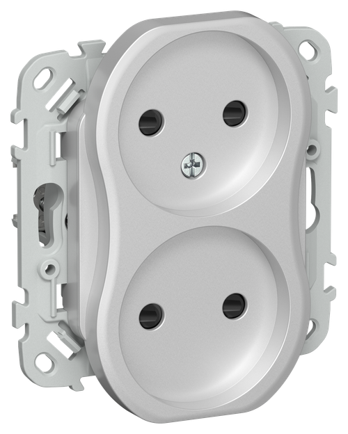 FLITE Розетка 2-местная без заземления с защитными шторками 10А РСш02-0-ФлА алюминий IEK