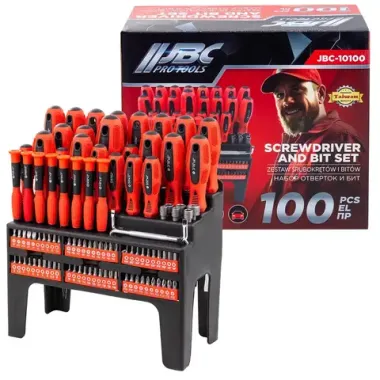 Набор отверток и бит 100пр, на пластиковом стенде JBC JBC-10100