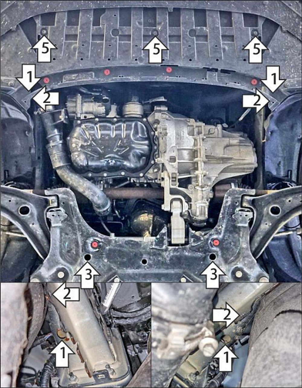 Защита картера двигателя, КПП. 5 мм, Алюминий. для Ford Puma ST 2020-2024, Motodor.30715