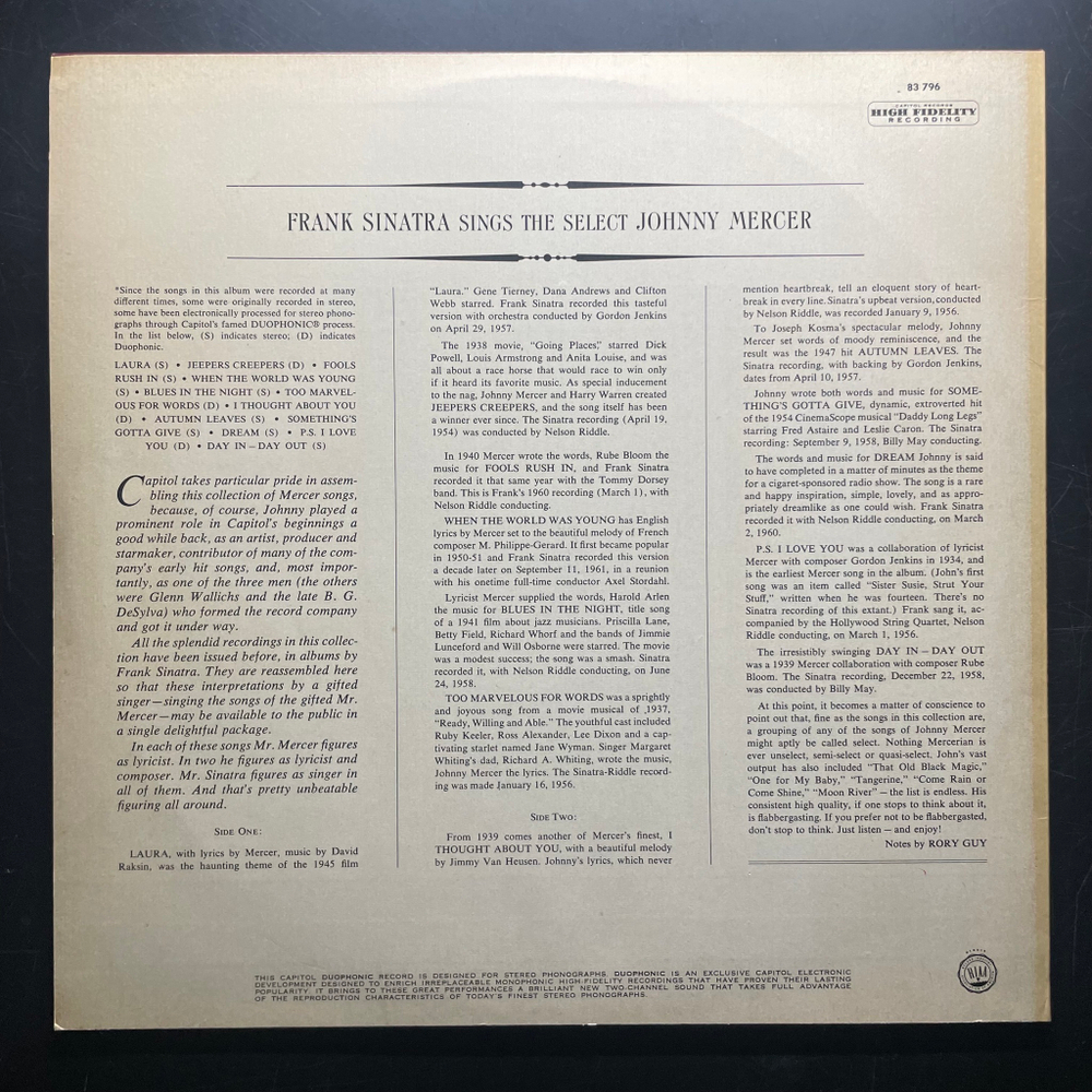 Frank Sinatra ‎– Sings The Select Johnny Mercer (Германия 1965г.)