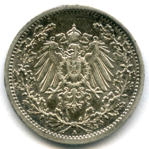1/2 марки 1914 (A) Германия Серебро VF-XF