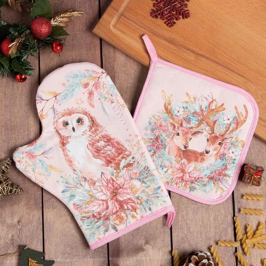 Набор кухонный "Сказочные звери" варежка-прихватка 20*28см, прихватка 19х19см,100%хл