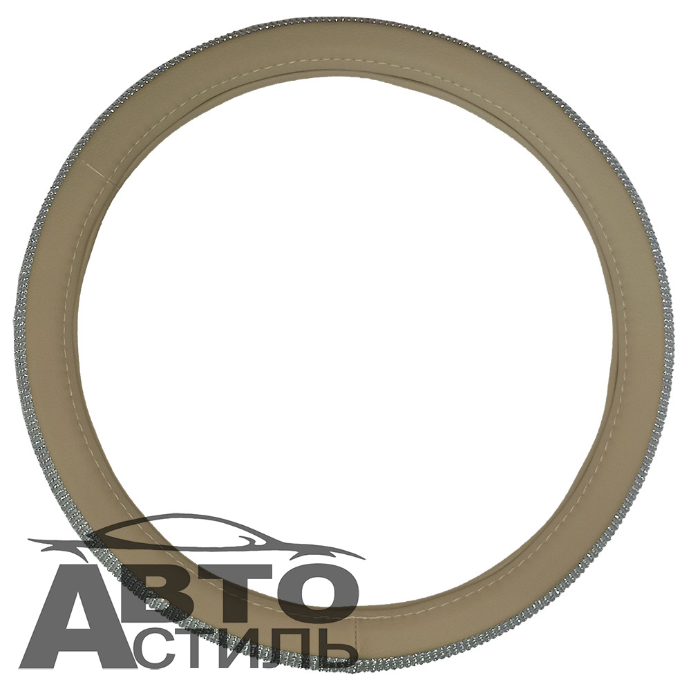 Оплетка на руль круглая Coolpart DIAMOND 50  (37*38) к/з бежевый/белый СТРАЗЫ A268BG-WT