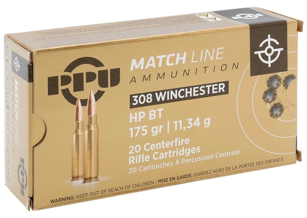 Патрон .308 Win PPU MATCH HP BT 11,34 г/175 gr, коробка 20 шт.