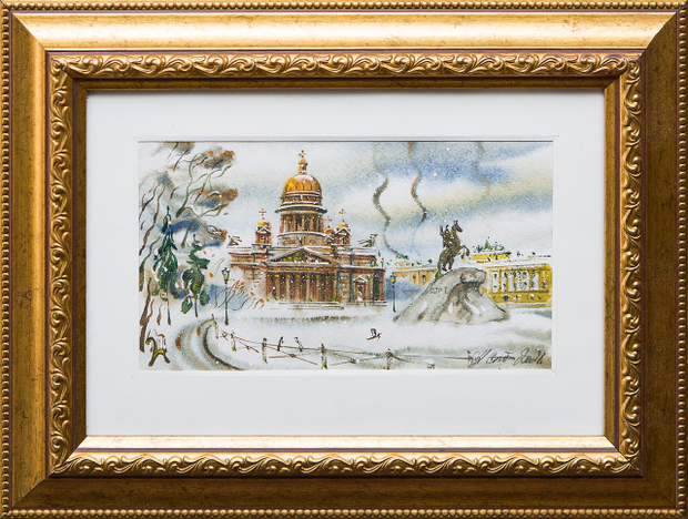 Картина акварель "Исаакий зимой" Серебряков