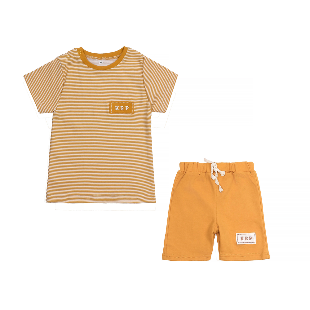 Комплект летний детский футболка короткий рукав+шорты горчичный цвет