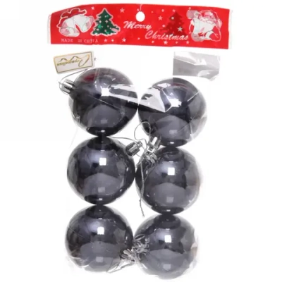 Новогодние шары 6 см (набор 6 шт) «Глянец», Графит (пакет)