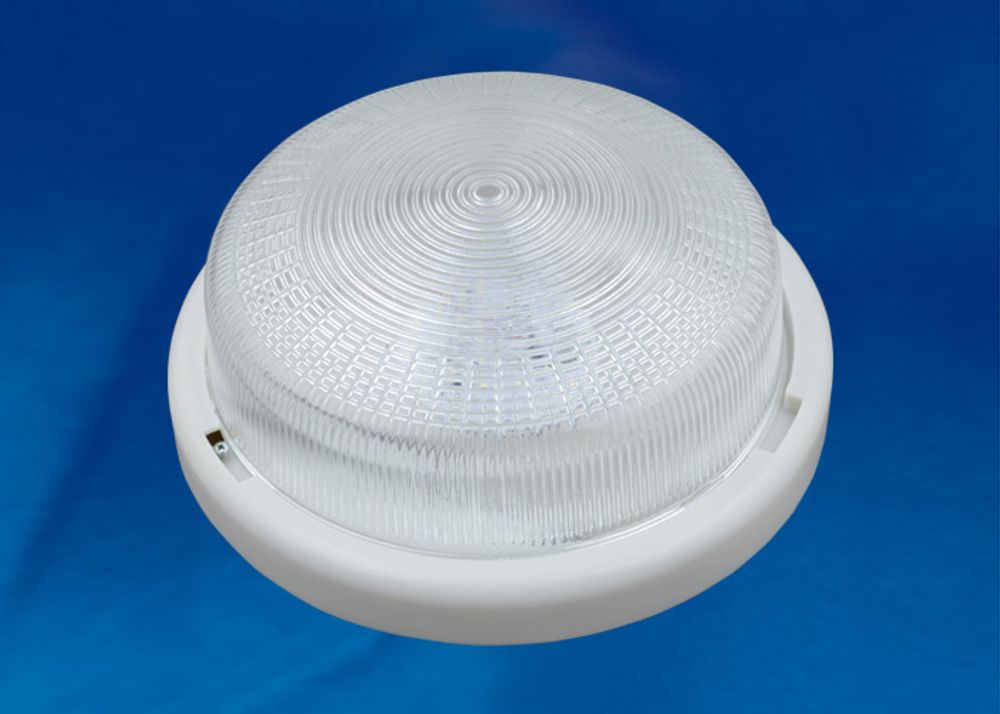 ULO-K05A 6W/6000K/R24 IP44 WHITE/GLASS Светильник светодиодный накладной. Дневной белый свет (6000K). 600Лм. Диаметр 240мм. Корпус белый. ТМ Uniel.