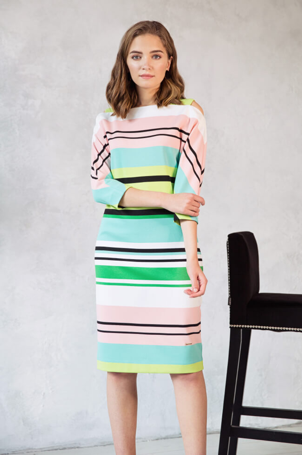 51129 Платье женское (полоска мультиколор)