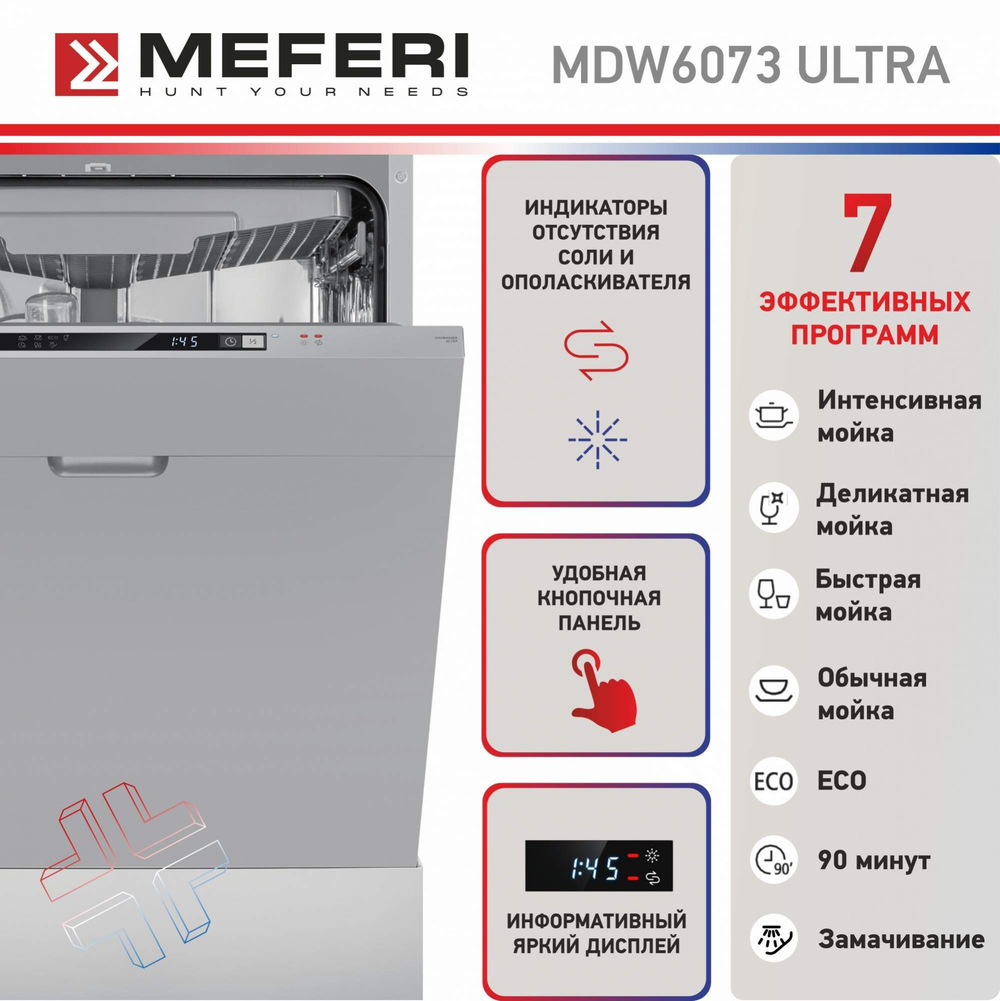Встраиваемая посудомоечная машина Meferi MDW6073 ULTRA фото 5