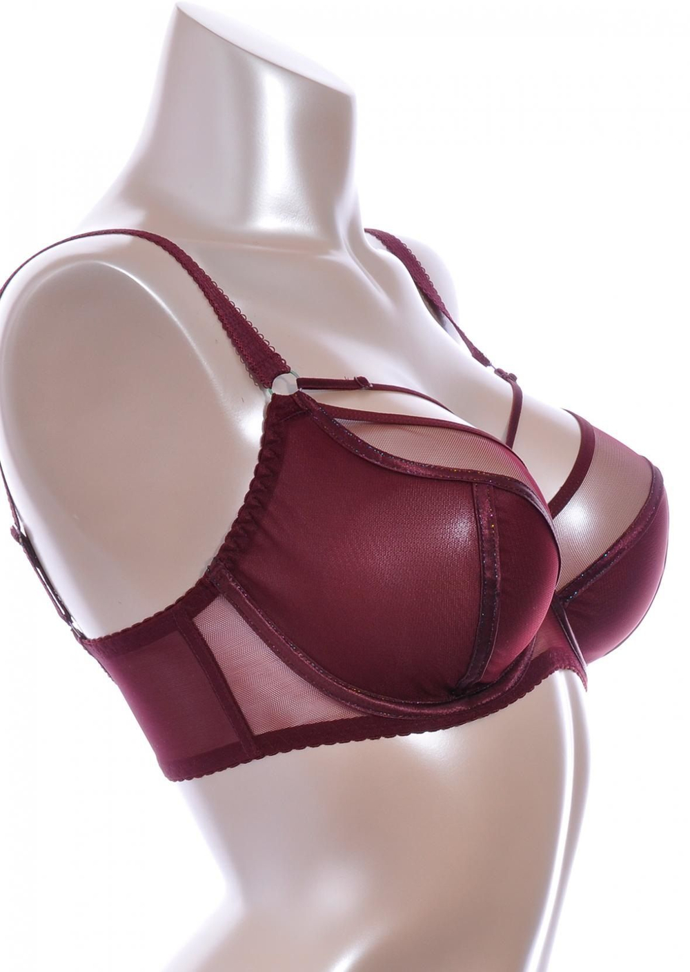 Бордовый бюстгальтер на косточках с декоративными бретелями (Размер: 75D) (Цвет: бордовый)