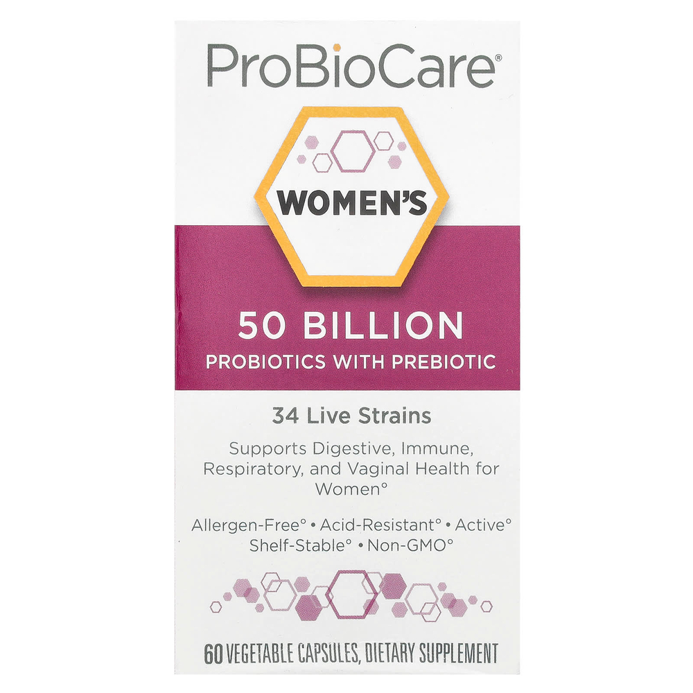 ProBioCare, Пробиотики для женщин с пребиотиками, 50 млрд, 60 растительных капсул