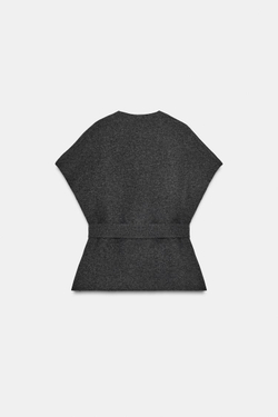 ZARA ТРИКОТАЖНЫЙ ЖИЛЕТ С ПОЯСОМ, СЕРЫЙ