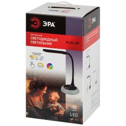 Настольный светильник ЭРА NLED-481-10W-BK светодиодный с RGB ночником черный | Светодиодные настольные лампы