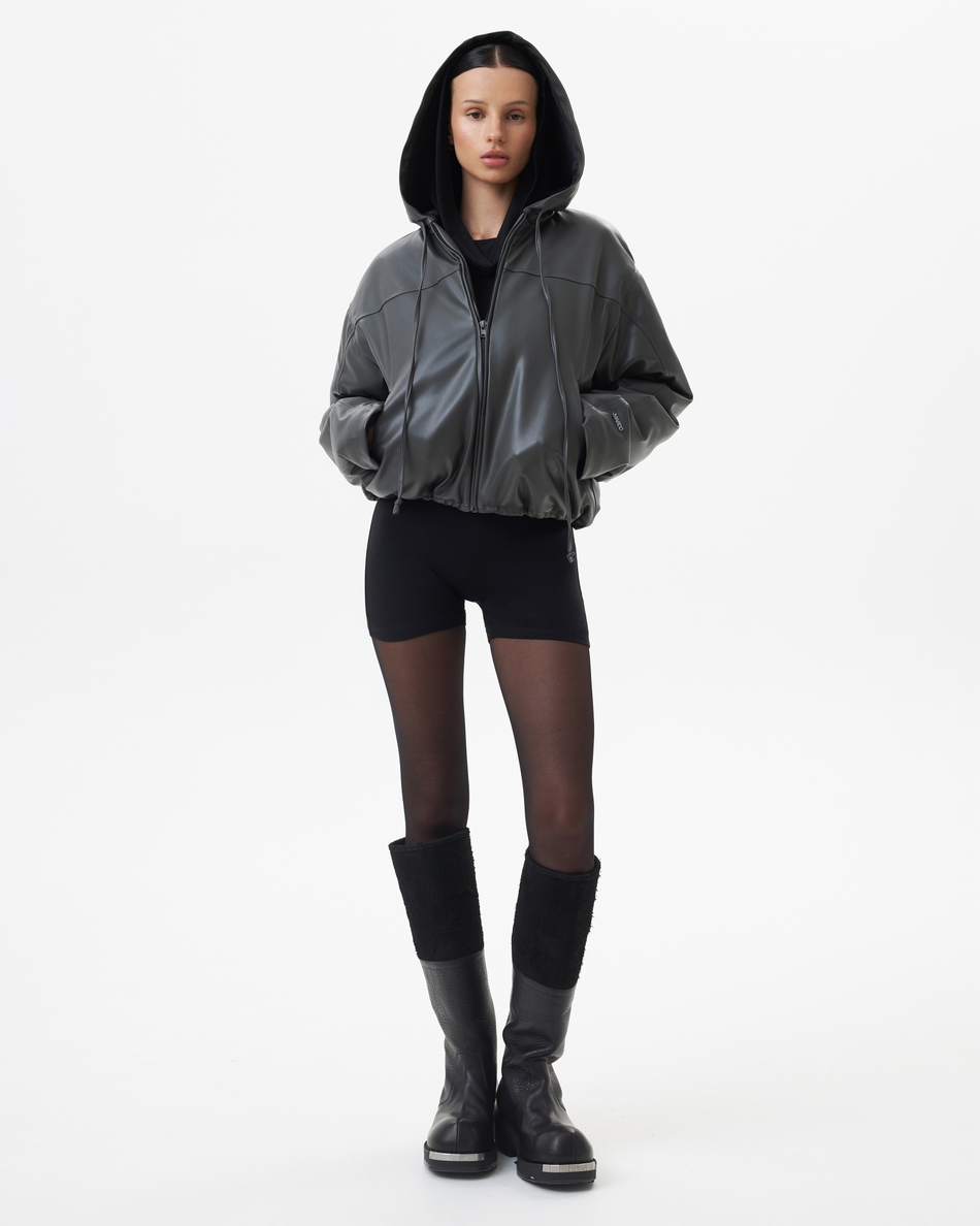 HOODED V-LEATHER JACKET