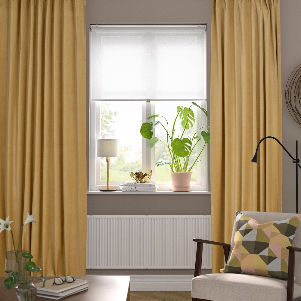 IKEA SANELA  (ИКЕА САНЕЛА)  -  Штора, 2 шт, на ленте/бежевый/желтый, 140x300 см