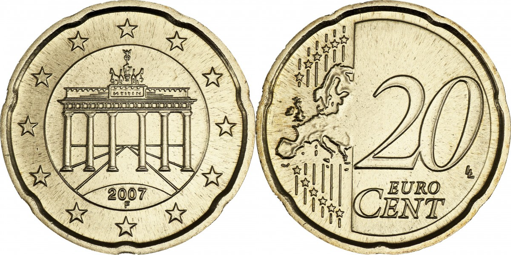 Германия 20 евроцентов, 2007-2024 XF
