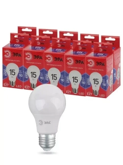 Лампочка светодиодная ЭРА LED E27 15 Вт A60 груша 6500К холодный белый свет набор 10 штук