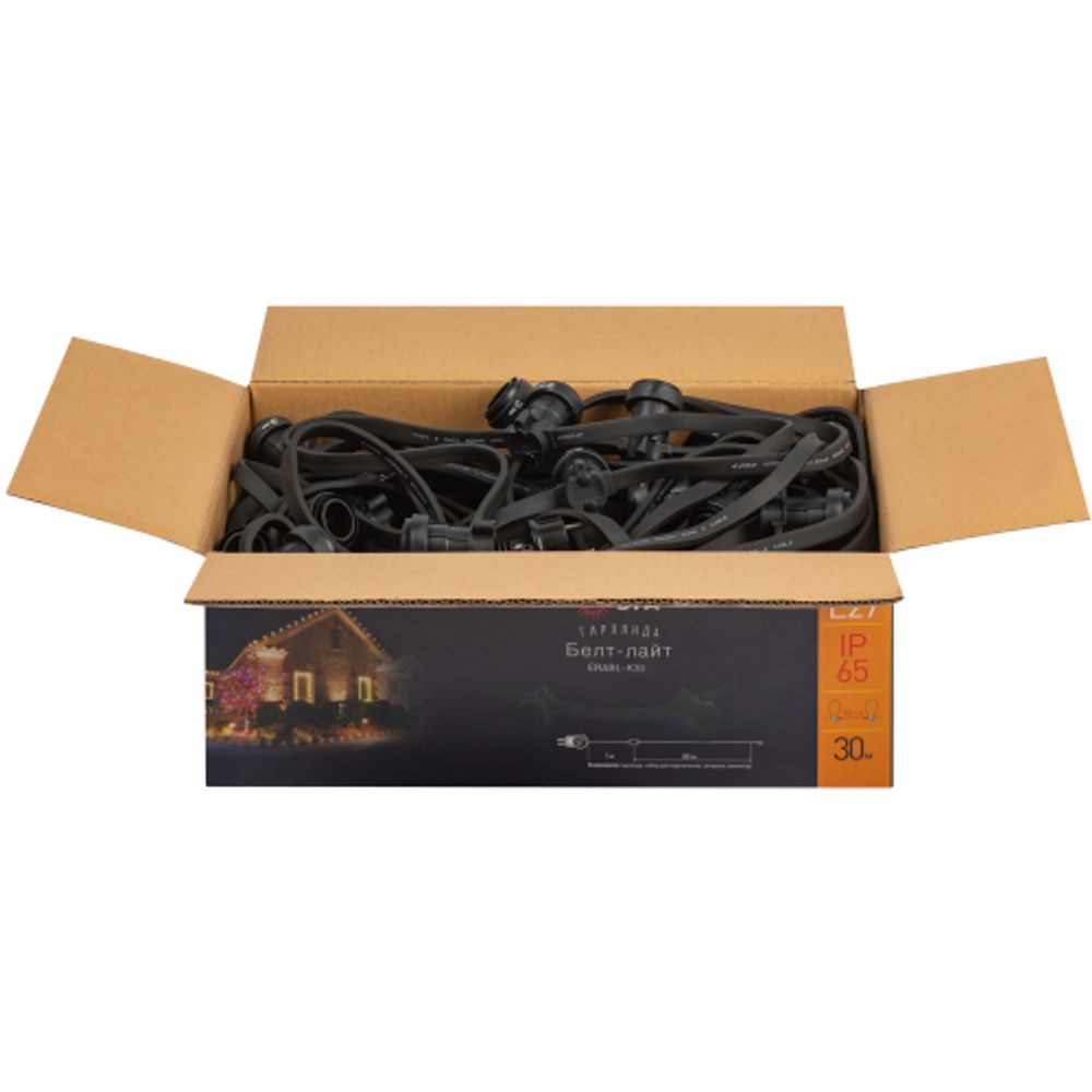 Гирлянда ЭРА ERABL-K30 уличная Белт Лайт набор 30 м шаг 50 см цоколь Е27 | Профессиональное праздничное и новогоднее освещение