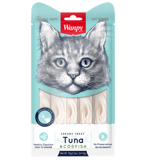 Wanpy Cat Лакомство для кошек «нежное пюре» из тунца и трески 70гр.