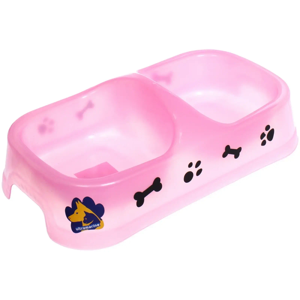 Миска пластиковая двойная «КоТиК», цвет розовый, 24*13*5см (2*300мл)