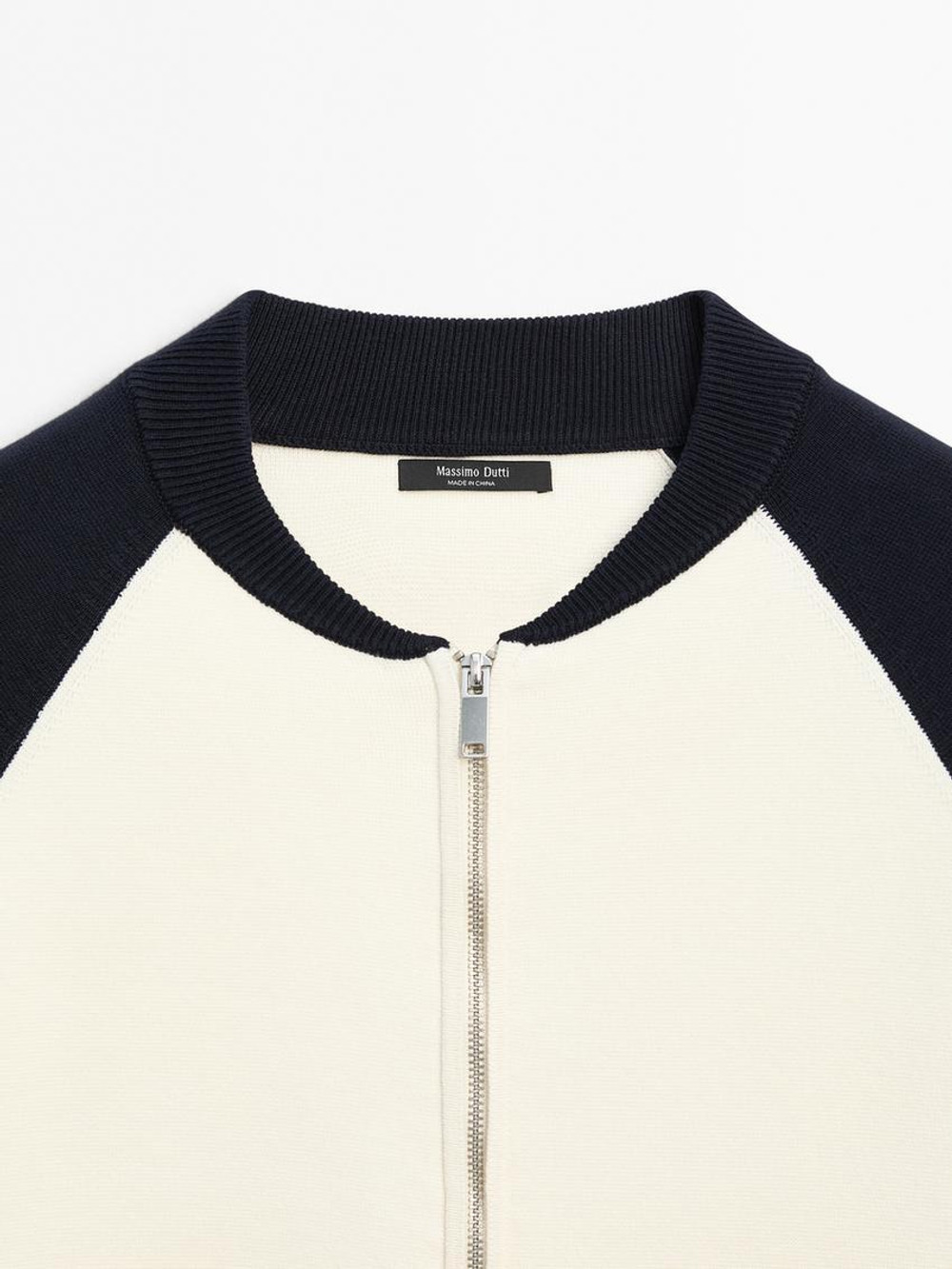 Massimo Dutti Кардиган-бомбер из смесового хлопка, темно-синий