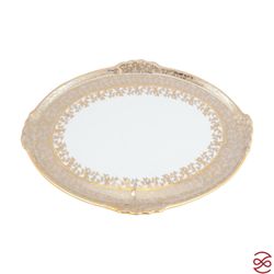 Блюдо овальное на ножке Queen's Crown Лист бежевый 37 см