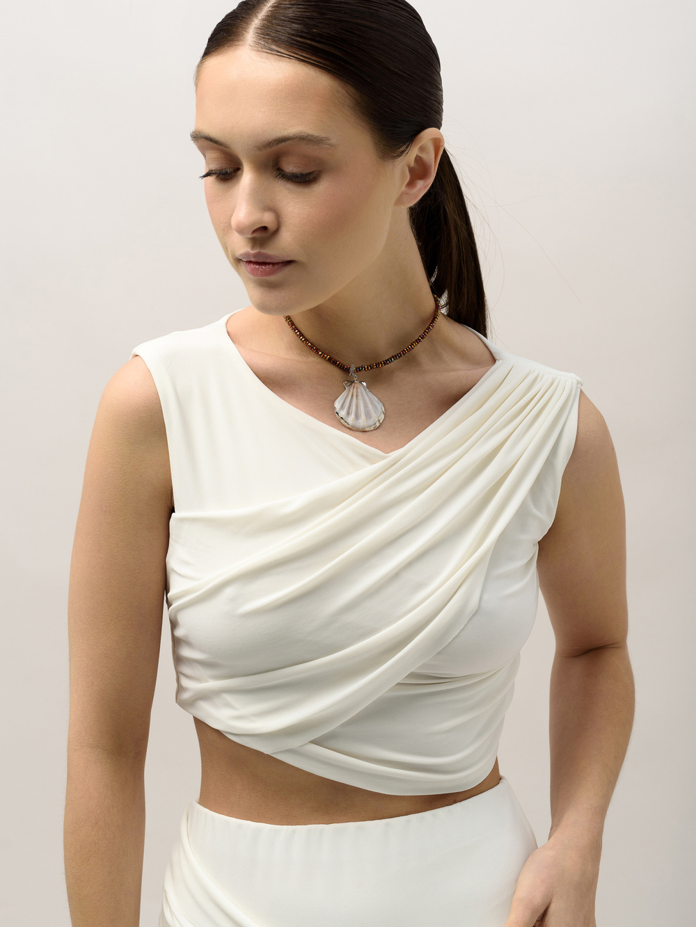 Чокер "Natural shell orange" Silver