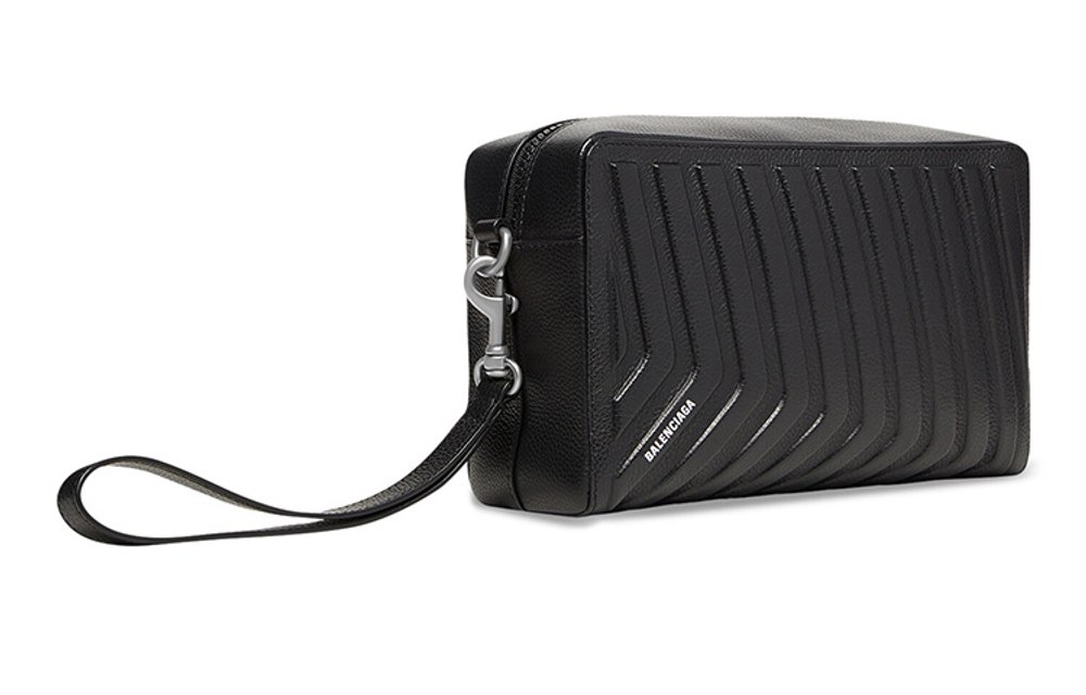 Balenciaga Grain Calfskin Toiletry Bag Men"s Black