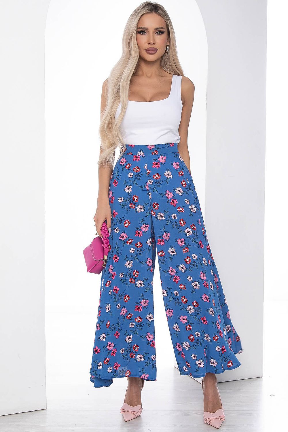 Брюки камелия синие/цветы Б10171 LT Collection