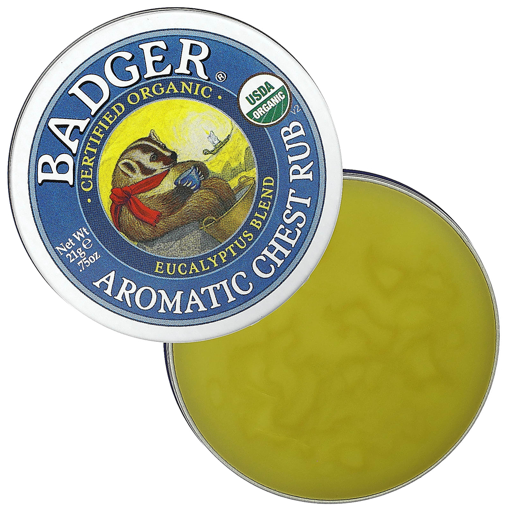 Badger, Органическая ароматическая мазь с эвкалиптом и мятой, .75 унций (21 г)