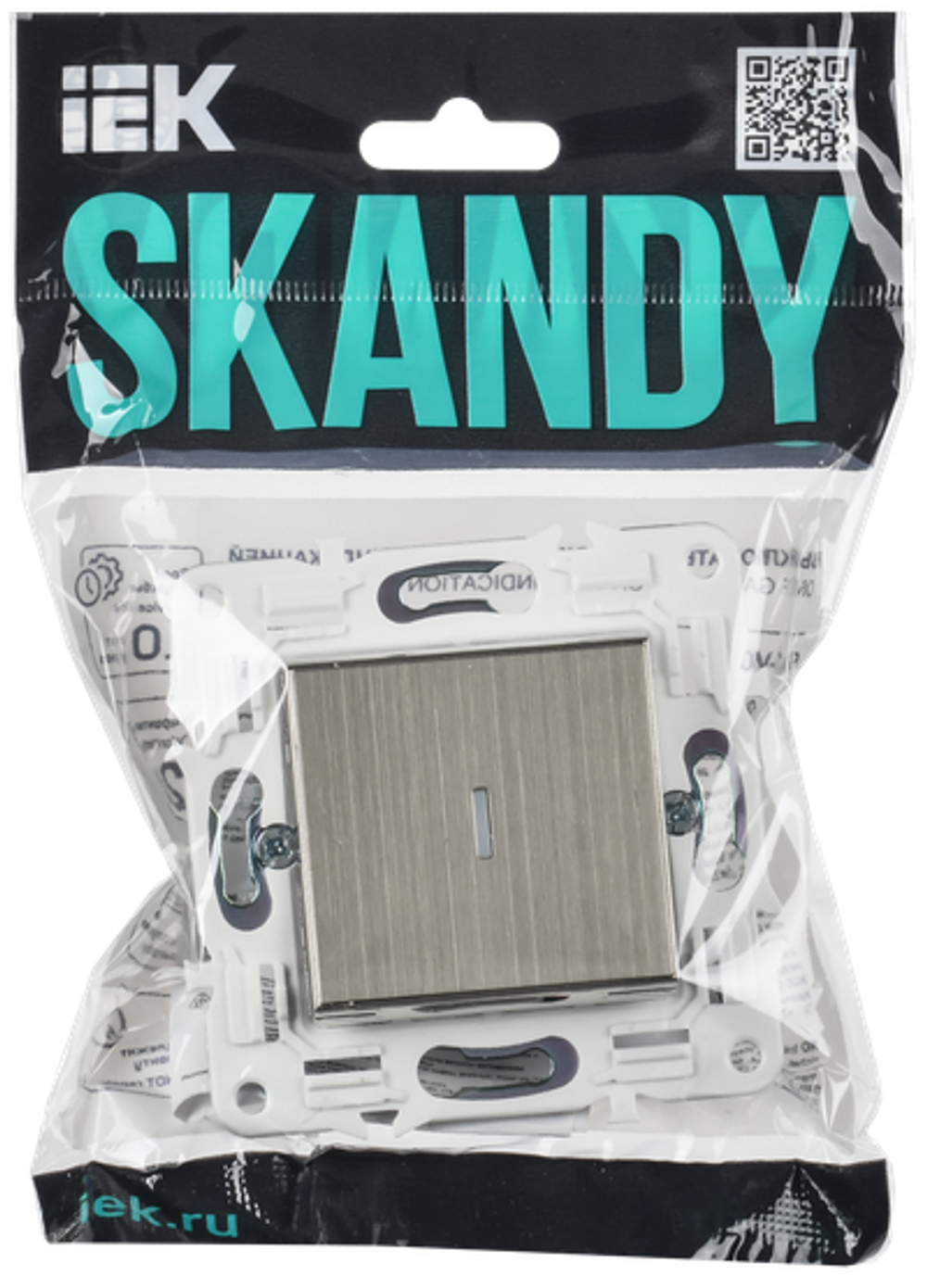 SKANDY Выключатель 1-клавишный проходной с индикацией 10А SK-V08N металл никель IEK
