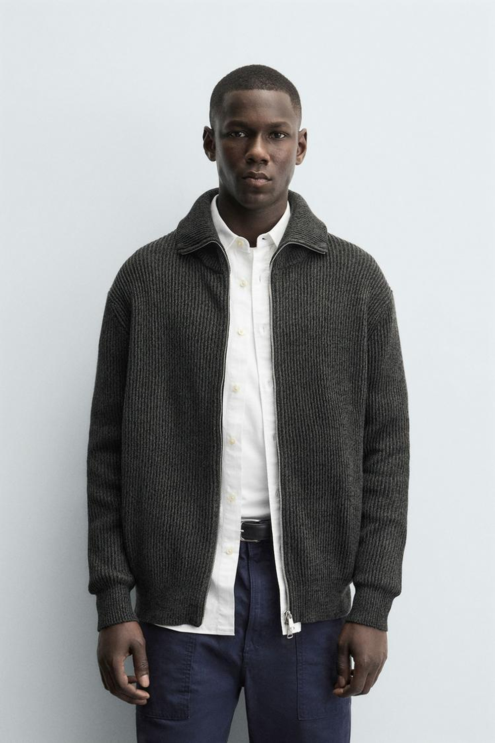 ZARA КАРДИГАН ПЛАТОЧНОЙ ВЯЗКИ С ЗАСТЕЖКОЙ-МОЛНИЕЙ, СЕРЫЙ МЕЛАНЖ