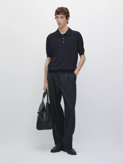 Massimo Dutti Поло из хлопковой трикотажной резинки, темно-синий