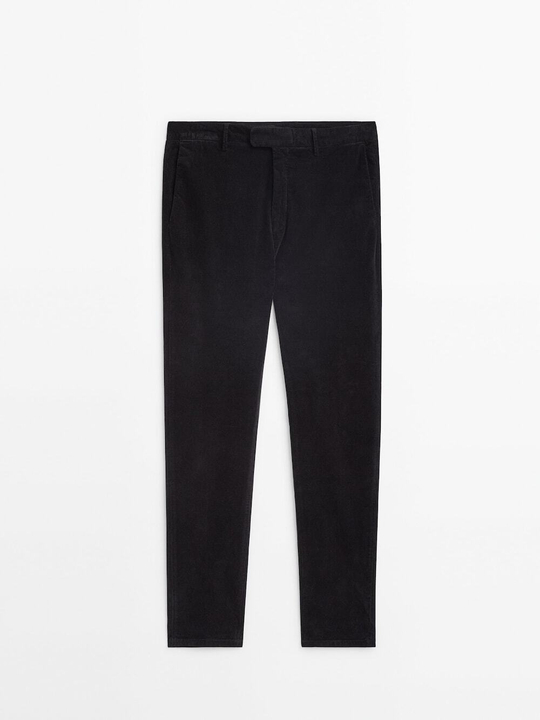 Massimo Dutti Вельветовые брюки чинос облегающего кроя, черный