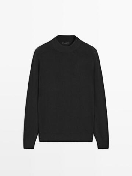 Massimo Dutti Свитер из смесового хлопка с высоким воротником, черный