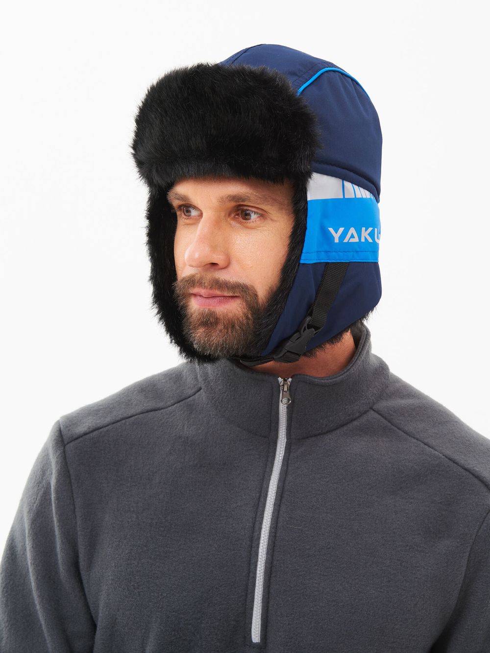Шапка ушанка зимняя Yakutia цвет Тёмно-синий ткань Galaxy Breathable иск. мех Норка